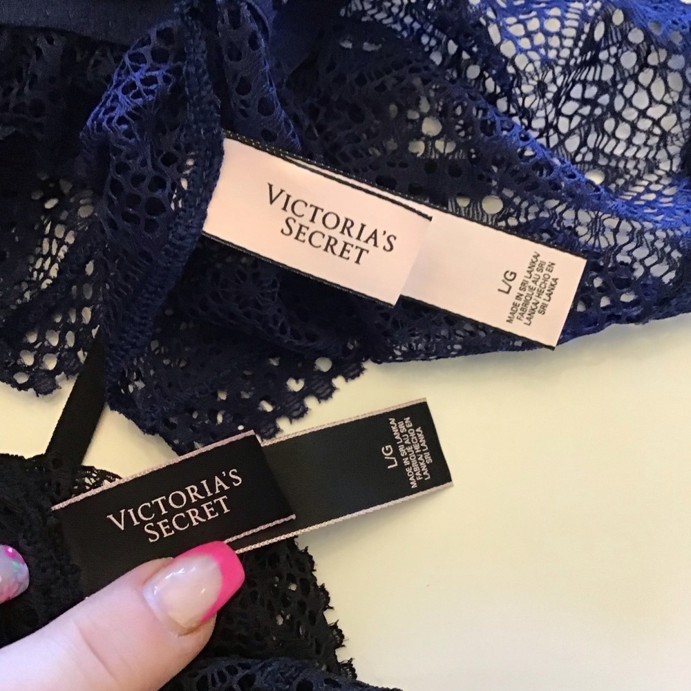 NWOT (2) Victorias Secret Black & Blue Lace Ruffle Bralettes Size Large - Picture 8 of 9
